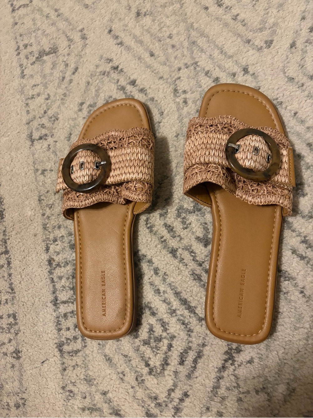 American Eagle Outfitters Tan Woven Slide Sandals with Tortoise Buckle